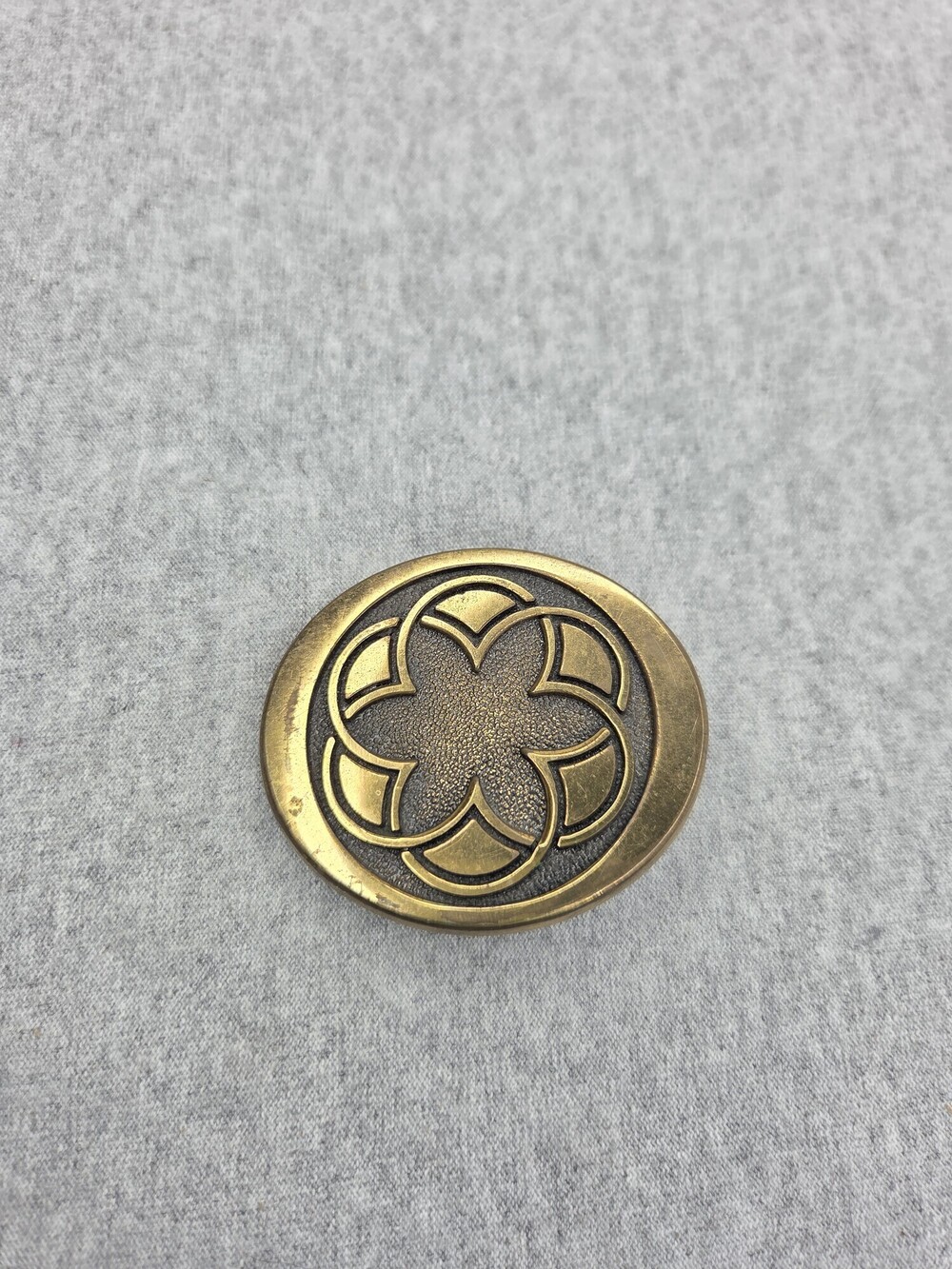 Vintage 1980s BTS Solid Brass Belt Buckle Ornate Scrollwork Clover Motif